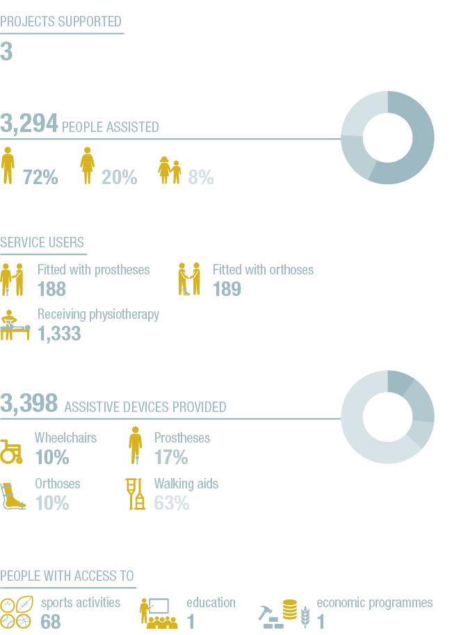 57+19+24+A,10+17+10+63+A,3,294 People assisted ,3,398 Assistive devices provided ,Service users ,20% ,Prostheses 17%    