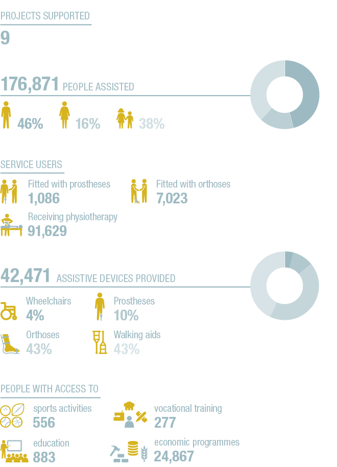 46+16+38+A,4+10+43+43+A,176,871 People assisted ,42,471 Assistive devices provided ,Service users ,16% ,Prostheses 10   