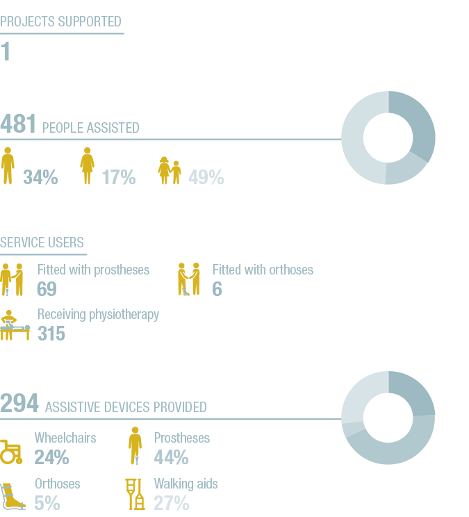 34+17+49+A,24+44+5+27+A,481 People assisted ,294 Assistive devices provided ,Service users ,17% ,Prostheses 44% ,Fitt   
